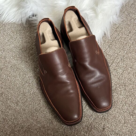 MICHAEL TOSCHI Caan Brown Leather Venetian Loafers Size US 11 - Picture 1 of 13